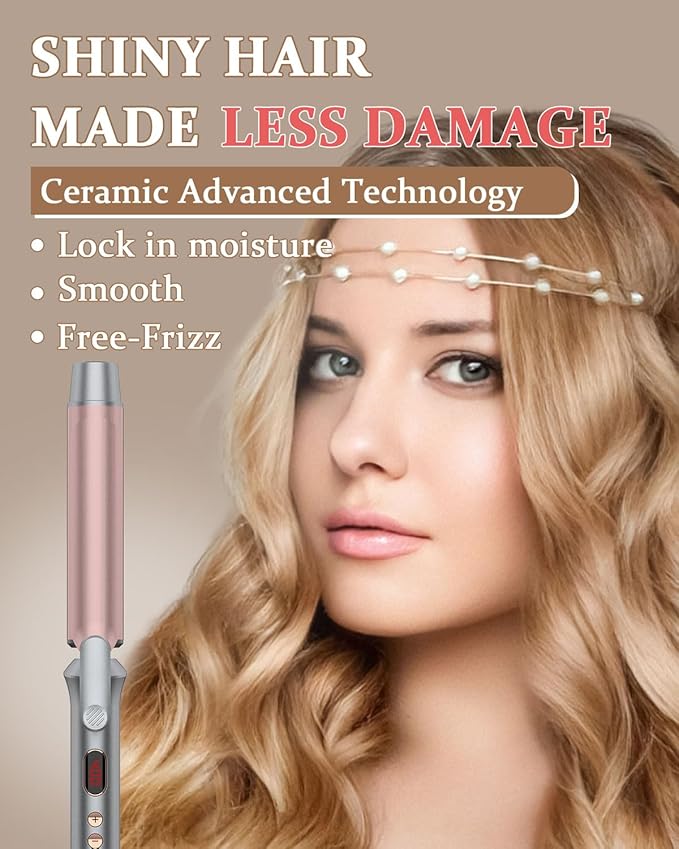 YEEGOR 1 1/4 Inch Curling Iron, Extra Long Ceramic Barrel Curling Iron for Long Hair Get Wavy Curls,Dual Voltage Hair Curler for Travel,Rose Gold