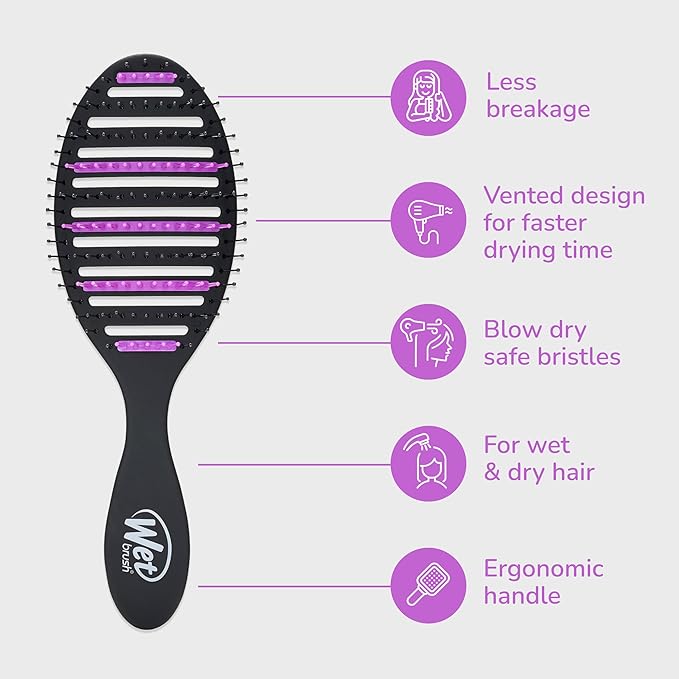 Wet Brush Refresh and Extend Speed Dry Black Detangling Hair Brush -Vented Design Ultra Soft HeatFlex Bristles Are Blow Dry Safe -Removes Dirt Excess Oils & Impurities-Charcoal Bristles (Pack of 2)