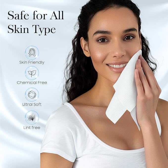 200 Count (4 Box) XL Disposable Face Towels 10” x 12”, 100% Viscose Fibre, Soft & Skin Friendly Face Towelettes Disposable, Facial Tissue Wipes for Women Cleansing