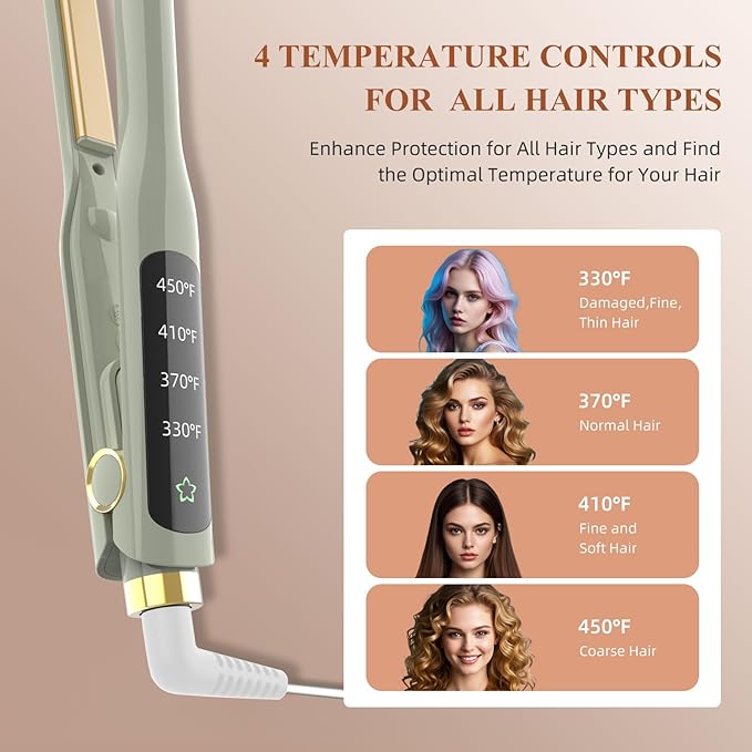 Small Flat Iron, 1/2 Inch Flat Iron for Short Hair Straightener and Curler 2 in 1, Ceramic Ionic Floating Plates for Less Frizz, 10s Quick Heat Up, Straightener for All Hair Types(Green)