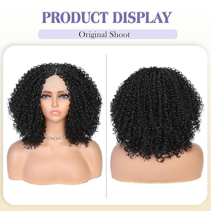 quickwig Quick Wig Curly Lace Front Wigs Short Kinky Curly Wig 13×4×1 HD Glueless Lace Curly Wig Black Synthetic Lace Wigs for Women Deep Wave Wig (1B) (Black)