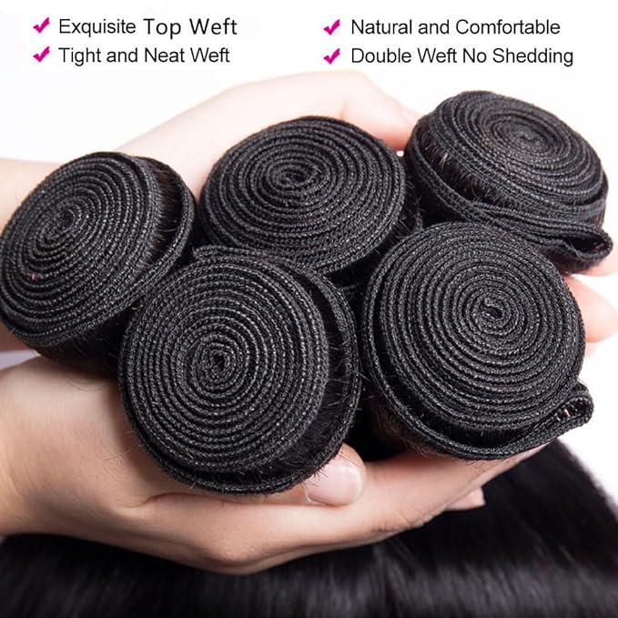 10A Straight Bundles Human Hair 12 14 16 Inch 100% Unprocessed Virgin Brazilian Straight Human Hair Weave 3 Bundles Natural Black Color