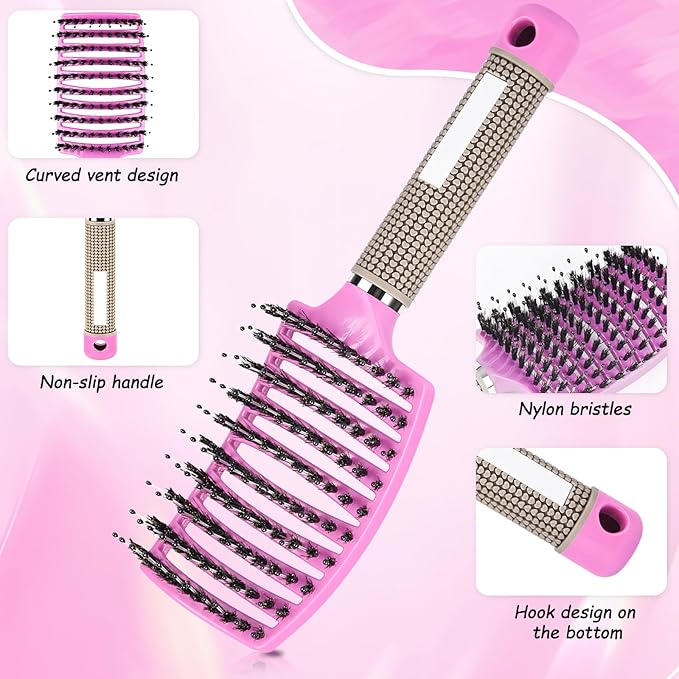 Wet Hair Detangling Brush for Blow Drying,Hair Detangler Brush for Women and Kids ,Boar Bristle Hair Brushes for Women Detangler 1 PACK(PINK)