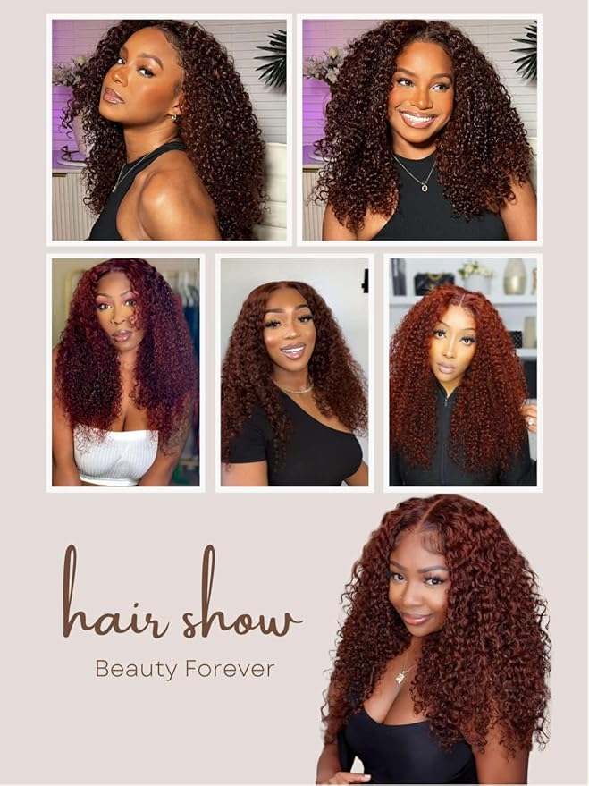 Beauty Forever Bye Bye Knots 7x5 Lace Front Wig Put on and Go Glueless Kinky Curly Human Hair Wigs,Reddish Brown Pre Cut Lace Closure Wigs Pre Plucked Hairline Pre Bleached Knots 150% Density 14inch