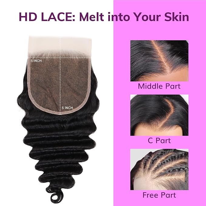 IDN BEAUTY SKINLIKE REAL HD 5x5 Lace Closure Human Hair Deep Wave 22 Inch Bleached Single Knots Ultra-thin HD Lace Closure Virgin Human Hair 0.1 mm Pre Plucked Hairline