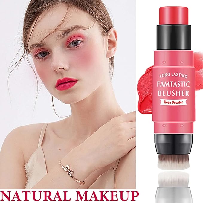 Cream Blush Stick,Blush Stick for Cheeks with Contour Rose Pink)