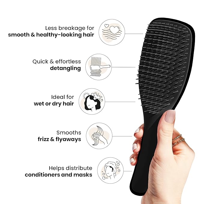 Tangle Teezer Ultimate Detangler Brush for Wet & Dry Hair, Eliminates Knots & Reduces Breakage for All Hair Types, Liquorice Black
