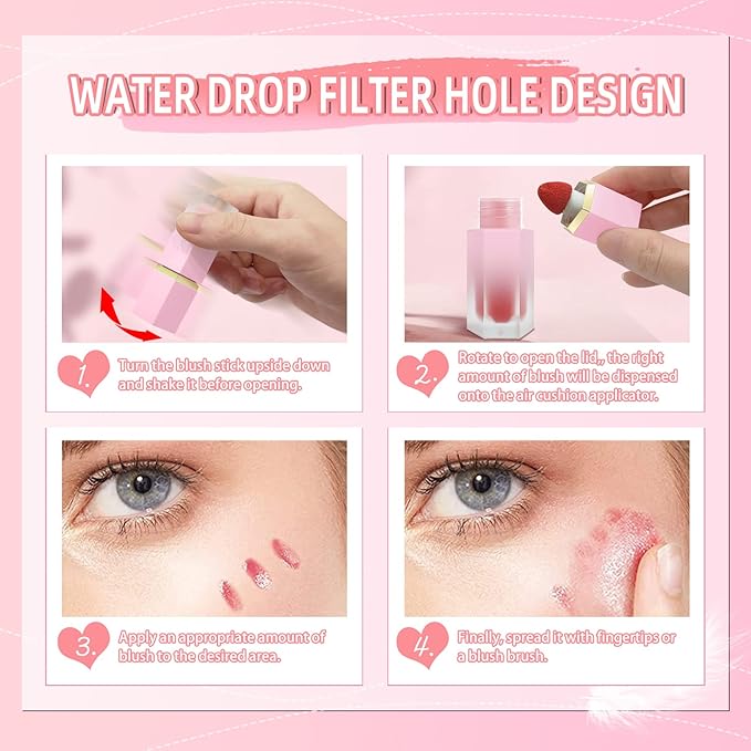 Liquid Blush for Cheeks, Soft Cream Blush with Cushion Applicator, Dewy Finish Matte Velvet Texture, High-Pigmented Blendable, Long-Wearing Rubor Makeup | #08 ARDOUR-Chili Red