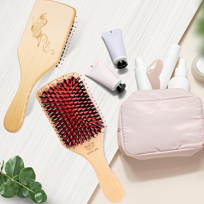Hair Brush,Boar Bristle Hair Brushes and Hair Comb Set for Women Men Kids, Best Natural Wooden Paddle Hairbrush for Wet or Dry Hair