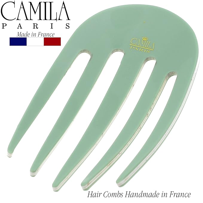 Camila Paris CP3411 French Hair Side Comb Small Rounded, Green, Handmade French Twist Hair Combs, Strong Hold Hair Clips for Women Bun Chignon, No Slip Styling Girls Hair Accessories Made in France