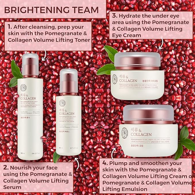 The Face Shop Pomegranate & Collagen Volume Lifting Serum - Helps Skin Look Firm & Supple - Reduces Fine Lines & Wrinkles - Improves Elasticity - Hydrating Lightweight Face Serum - Korean Skin Care
