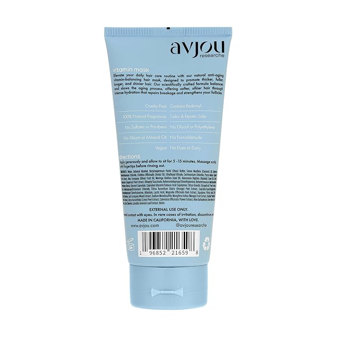 Vitamin Mask - Promotes Natural Hair Growth, Vegan, Anti-Aging, Color & Keratin Safe, Hydrates & Strengthens with Redensyl, Designed for All Hair Types, 6 oz