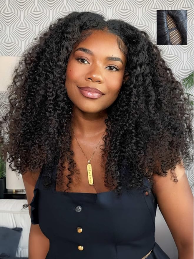 Beauty Forever V Part Curly Wig Human Hair EasiContour Vpart Wigs No Leave Out Glueless Upgraded U Part Wigs for Women Clip In Half Wig None Lace Front Wigs Natural Color 150% Density 18inch