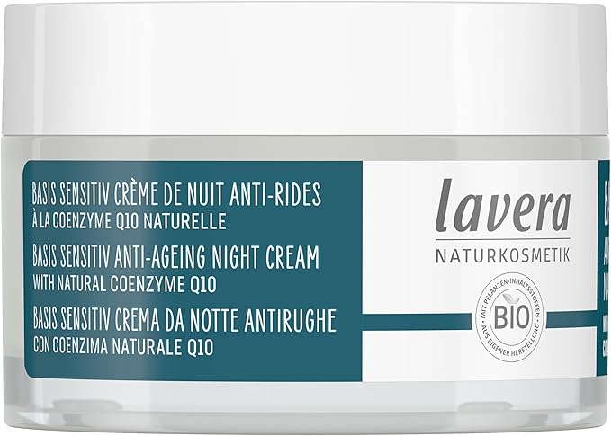 lavera Anti-Aging Night Cream with innovative natural composition of coenzyme Q10, jojoba oil & shea butter to fight wrinkles, fine lines & signs of skin aging while you sleep – 1.7 Oz