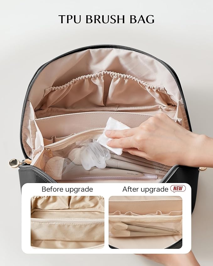 EACHY Travel Makeup Bag,Large Capacity Cosmetic Bags for Women,Waterproof Portable Pouch Open Flat Toiletry Bag Make up Organizer with Divider and Handle