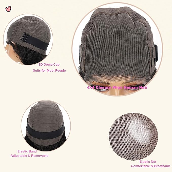 Wear And Go Body Wave Closure Wigs Human Hair Pre Plucked 180% Density 4x4 Glueless Wigs Human Hair with Baby Hair for Women 22 Inch