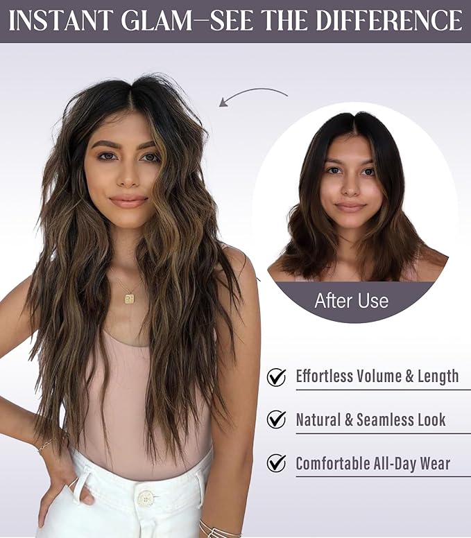 13x4 Lace Front Wig Dark Brown Highlight Ombre Blonde Pre Plucked Hairline with Baby Hairs Glueless Long Wavy Synthetic Wig Heat Resistant for Daily Wear and Parties 26 inch