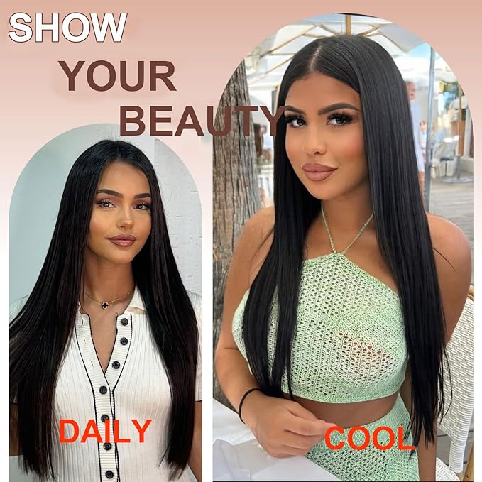 Synthetic Lace Front Wig 7x5 Glueless Wig HD Lace Front Wig for Women Pre-Plucked Ready to Wear Wigs Beginner Friendly Natural Black 26inch