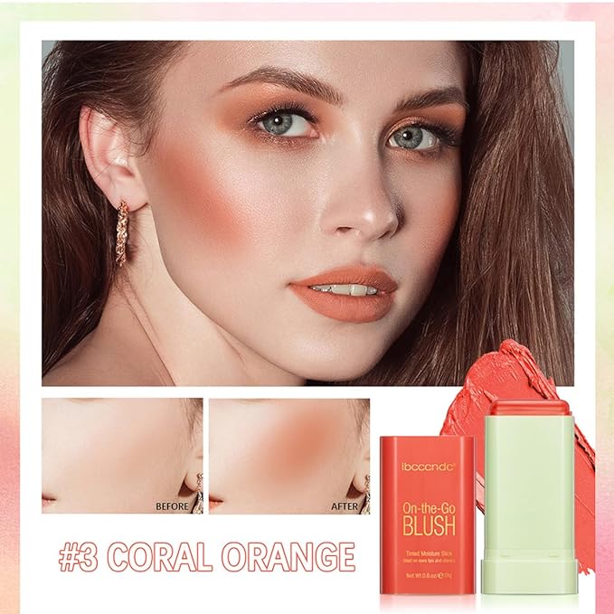 Multi-Use Makeup Blush Stick,Cream Blush Stick,Solid Moisturizer Stick,Waterproof