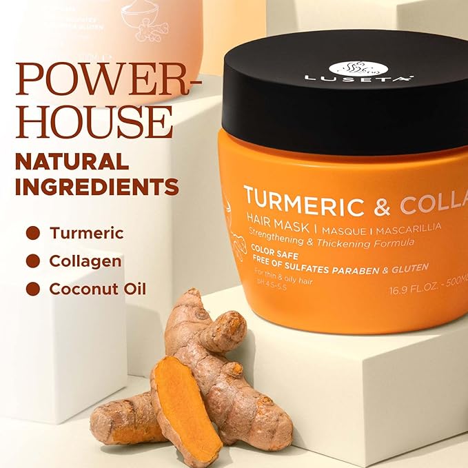 Luseta Turmeric & Collagen Hair Mask Thickening Hair Treatment for Thin and Oily Hair, Nourish Scalp, Frizz Control & Add Shine, Sulfate Free