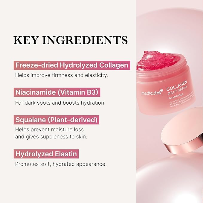 Medicube Collagen Jelly Cream- Niacinamide & Freeze-Dried Hydrolyzed Collagen - Boosts skin's barrier hydration and gives 24h Glow & Lifted Look - Korean skincare (1.69 Fl Oz (Pack of 1))