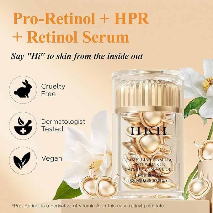HKH Retinol + HPR Serum for Face - Anti-Aging Wrinkle Night Retinol Capsules, Peptide Serum for Women, Reduce Fine Lines, Tighten Sagging Skin, Fragrance-Free, Alcohol-Free & Non-Greas