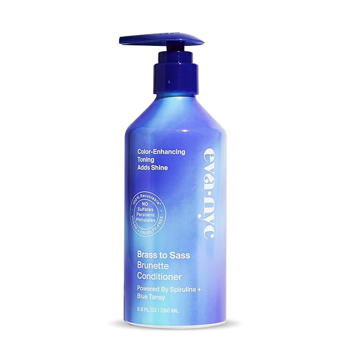 Eva NYC Brass to Sass Brunette Conditioner, Blue Conditioner for Brassy Hair, Neutralizes Brassy Red and Orange Tones, 8.8 fl oz