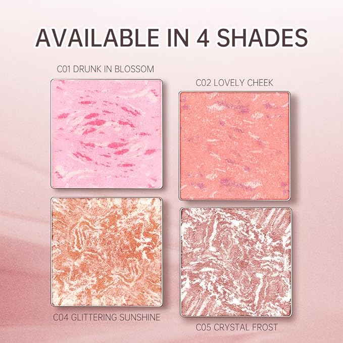 blush for cheek pink coral cheek color makeup powder blusher creamy texture long lasting shimmering glitter highlight 2 in 1 C05 Crystal Frost