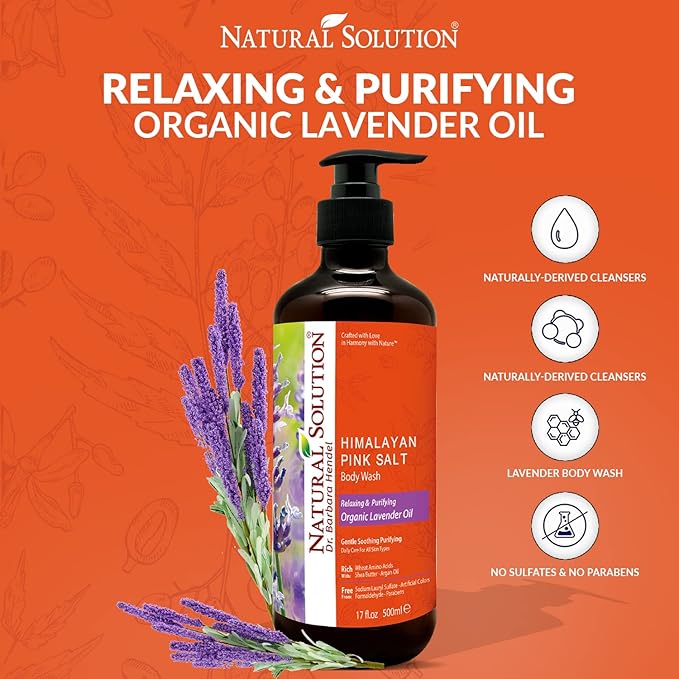 Natural Solution Moisturizing Shower Gel, Purifying & Nourishing with Organic Lavender Oil, for All Skin Types Himalayan Pink Salt Body Wash, 500 ml Each, Pack of 3