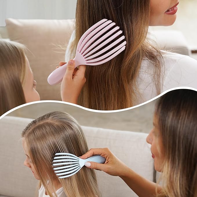 Detangler Brush for Curly Hair, Hairbrush Set for Wet Dry Curl Straight Thick Thin, Pain-Free Hair Brushing, Small Size for Travelling, Curly Brush for Women Men Kid (Pink and Blue)