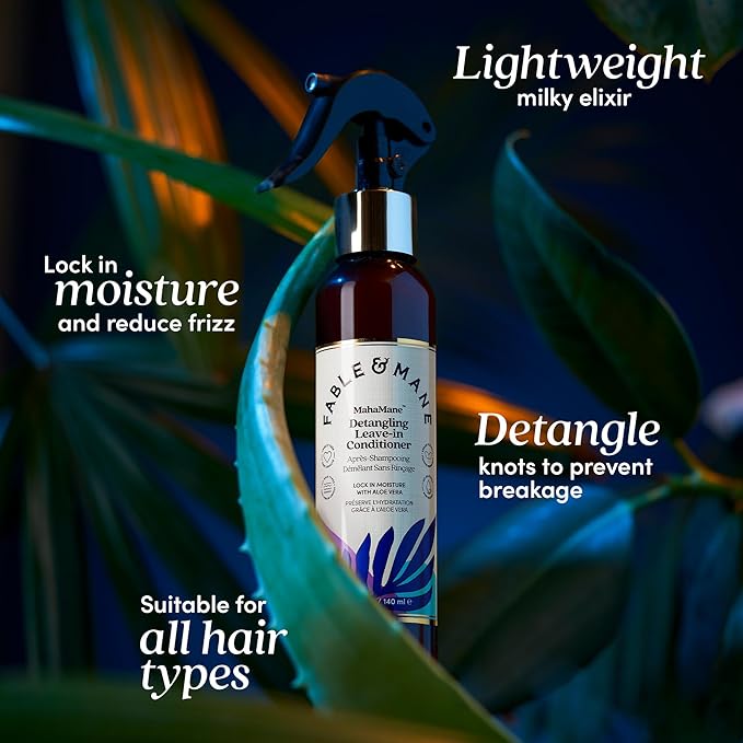 Fable & Mane Detangling Leave-In Conditioner, with UV Heat Protection for Smooth, Hydrated, Tangle-free Hair. Enriched with Aloe Vera
