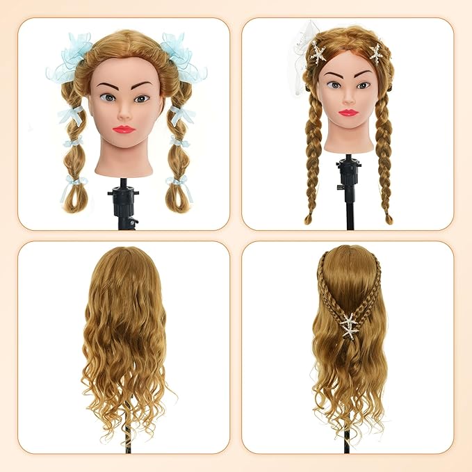 Neverland Beauty Mannequin Head with 60% Real Human Hair, 26 Inch Cosmetology Mannequin Doll Head for Hair Styling, Training Practice Braiding Manikin Head with Clamp and Hair Styling Braid Set
