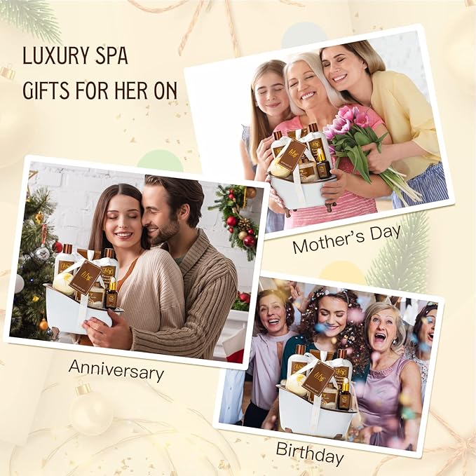 Fathers Day Gifts for Dad Men - 7-Piece Nourishing Bath & Body Gift Set for Women, Bath Gift Set with Bath Bomb | Perfect Christmas, Birthday Gifts Luxury Self Care Kit, Gift for Her Him All Occasions