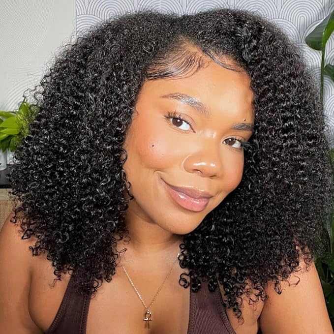 Beauty Forever 7X5 Bye Bye Knots Wear and Go Kinky Curly Wigs Precut Lace Front Wig Human Hair Glueless Wig,Put on and Go Beginner Wigs 150% Density Natural Color 24 Inch