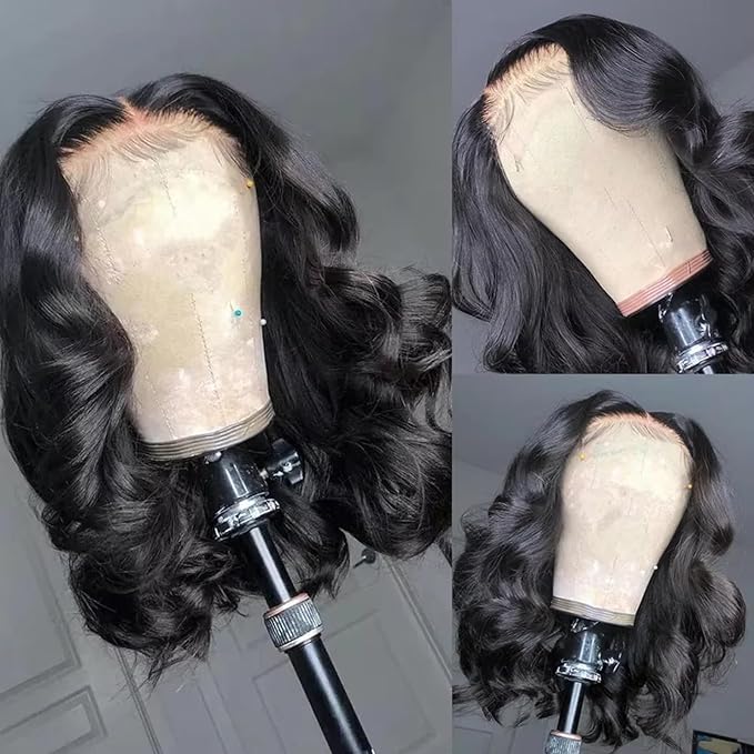 Bob Human Hair Wig 200% Density 13x6 HD Transparent Lace Front Wigs Human Hair Pre Plucked Body Wave Wig for Black Women 18 Inch