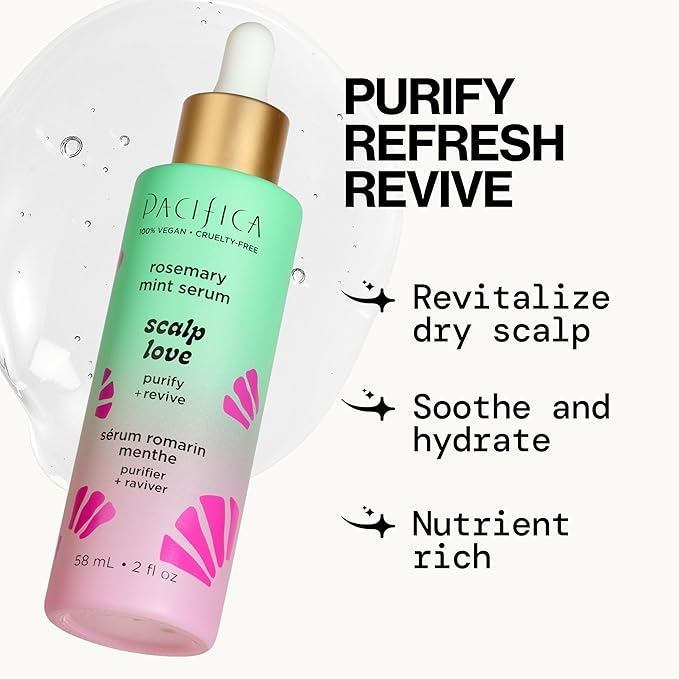 Pacifica Scalp Serum – Rosemary Mint Scalp Love Serum - Scalp Treatment for Dry Itchy Scalp w/Witch Hazel for Scalp Detox & Moisturizing, Vegan & Cruelty-Free, 2 oz