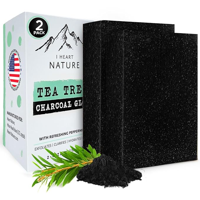 iHeart All Natural Antifungal Soap (2 Packs) Infused with Tea Tree Oil and Charcoal, Refreshing Peppermint Essential Oil Scent - Deep Cleanses, and Hydrates - Perfect for Achieving a Radiant Skin