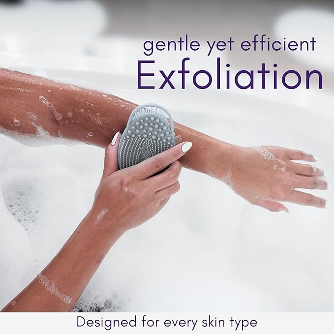 Avilana Silicone Body Scrubber – Dual-Sided Exfoliator for Men & Women, Gentle Loofah Alternative, Easy-to-Clean Silicone Shower Scrubber (S2-Gray with Silver)