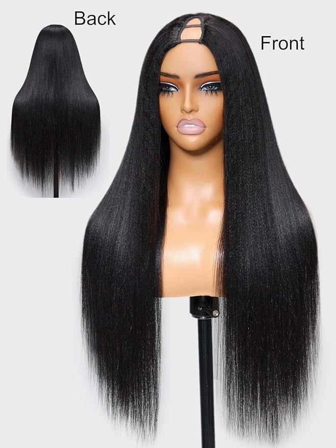 Beauty Forever V Part Wig Human Hair Yaki Straight EasiContour Vpart Wigs No Leave Out Glueless Upgraded Kinky U Part Wigs for Women Beginner Friendly Natural Color 180% Density 18inch