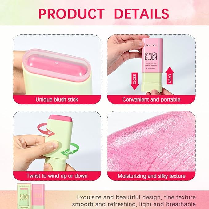 Multi-Use Makeup Blush Stick,Cream Blush Stick,Solid Moisturizer Stick,Waterproof
