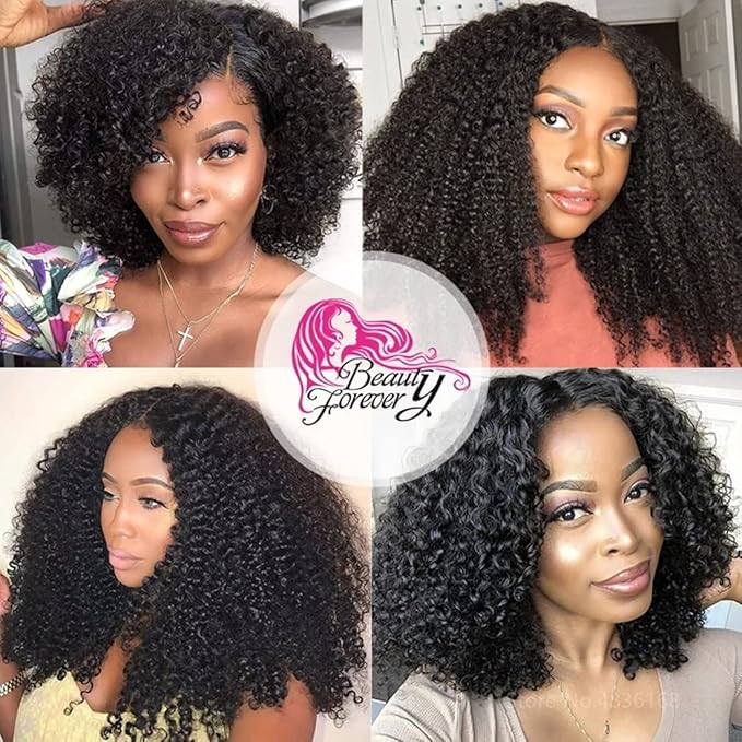 Beauty Forever Small Cap Curly V Part Wig Human Hair No Leave Out Lace Front Wigs No Glue No Gel Upgraded U Part Wigs For Women, 10A Grade Glueless Wig Wear And Go Beginner Friendly 5X2.5 Inch Lace Wig 150% Density Natural Color 24 Inch