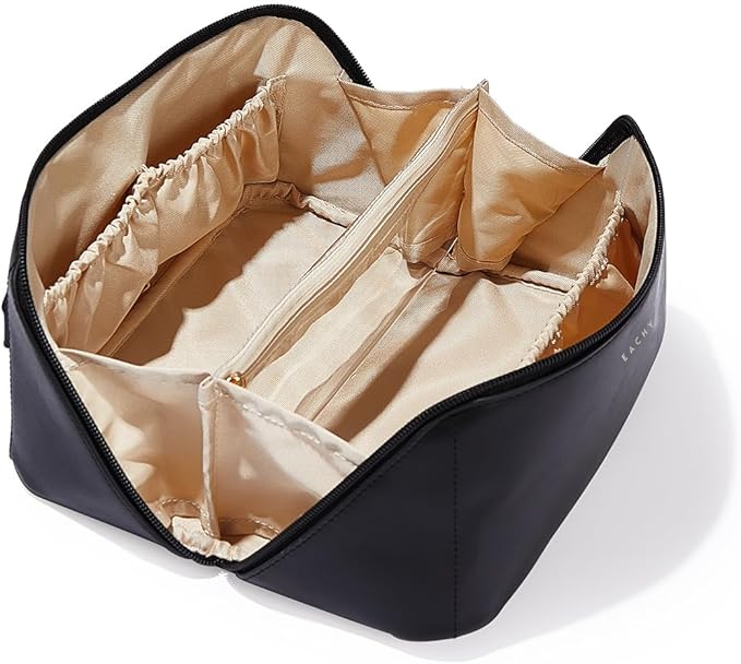 EACHY Travel Makeup Bag,Large Capacity Cosmetic Bags for Women,Waterproof Portable Pouch Open Flat Toiletry Bag Make up Organizer with Divider and Handle