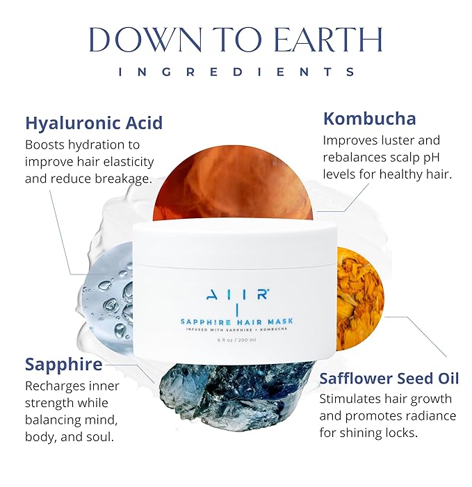 AIIR Sapphire Mask - Deep Conditioning Hair Treatment for Damage Hair Repair, Hyaluronic Acid Hydrates & Moisturizes Dry Hair, Strengthen and Smooth Frizzy Hair, Color Safe, 6 oz