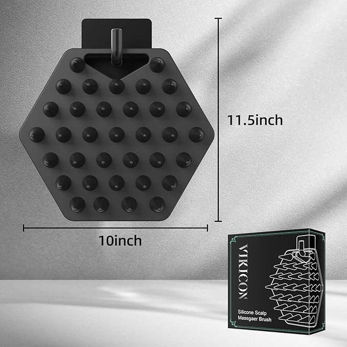 VIKICON Silicone Scalp Massager & Shampoo Brush - Hair & Beard Exfoliator Scrubber for Hair Growth, Reduces Dandruff - Wet/Dry Shower Head Massager - Gift for Men Women All Hair Types & Includes Hook