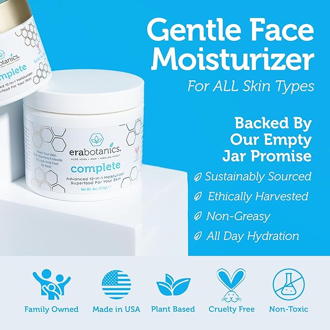 Era Organics Manuka Honey Face Cream - Advanced 12-in-1 Nourishing and Rejuvenating Daily Face Moisturizer for Women and Men - Face Moisturizer for Sensitive Skin - Body Moisturizer for Dry Skin 4 oz