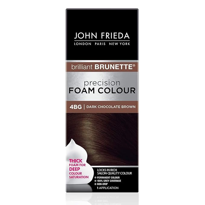 John Frieda Precision Foam Colour, Dark Chocolate Brown 4BG, Full-Coverage Hair Color Kit, Anti-Fade Gray Coverage, Deep Color Saturation Hair Dye, 1 Application