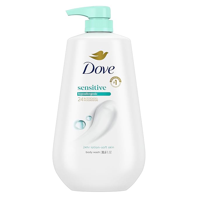 Dove Body Wash with Pump Sensitive Skin For 24hr Lotion-Soft Skin Moisturizing Skin Cleanser Gentle Hypoallergenic Formula with No Sulfates No Parabens 30.6 oz