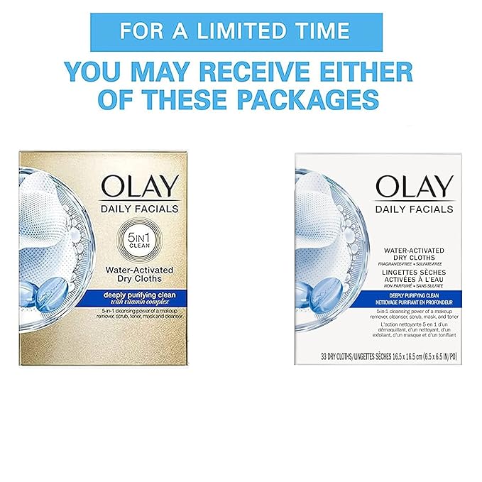 Olay Daily Deeply Clean 4-in-1 Water Activated Cleansing Face Cloths 33ct (Pack of 5)