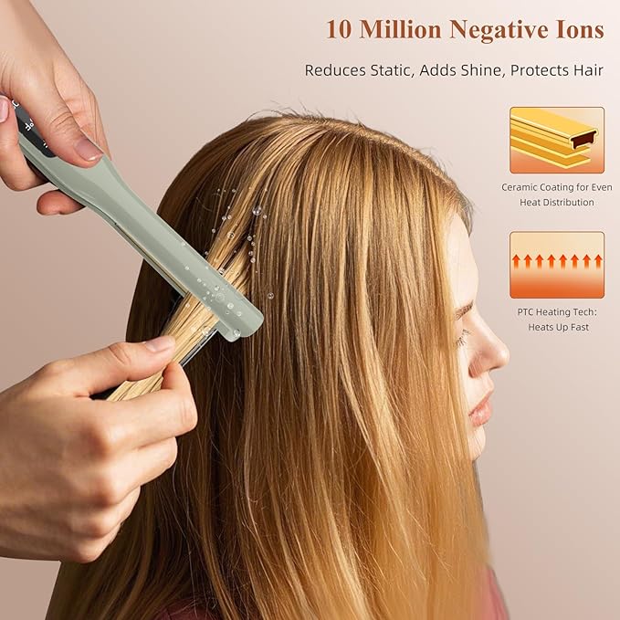 Small Flat Iron, 1/2 Inch Flat Iron for Short Hair Straightener and Curler 2 in 1, Ceramic Ionic Floating Plates for Less Frizz, 10s Quick Heat Up, Straightener for All Hair Types(Green)