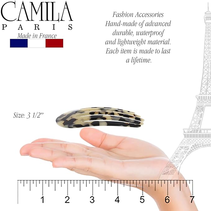 Camila Paris CP3397 French Hair Side Comb Rounded, White Tokyo, Handmade French Twist Hair Combs, Strong Hold Hair Clips for Women Bun Chignon, No Slip Styling Girls Hair Accessories Made in France